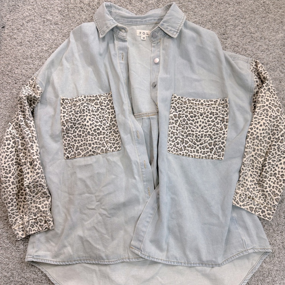 Denim and Cheetah Print Jacket SZ M